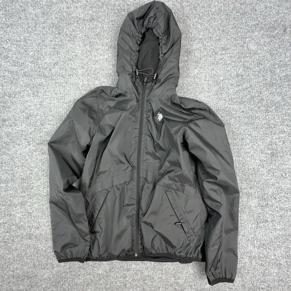 U.S. Polo Assn Jacket Mens Small Black Hooded Windbreaker Full Zip Mesh Lined